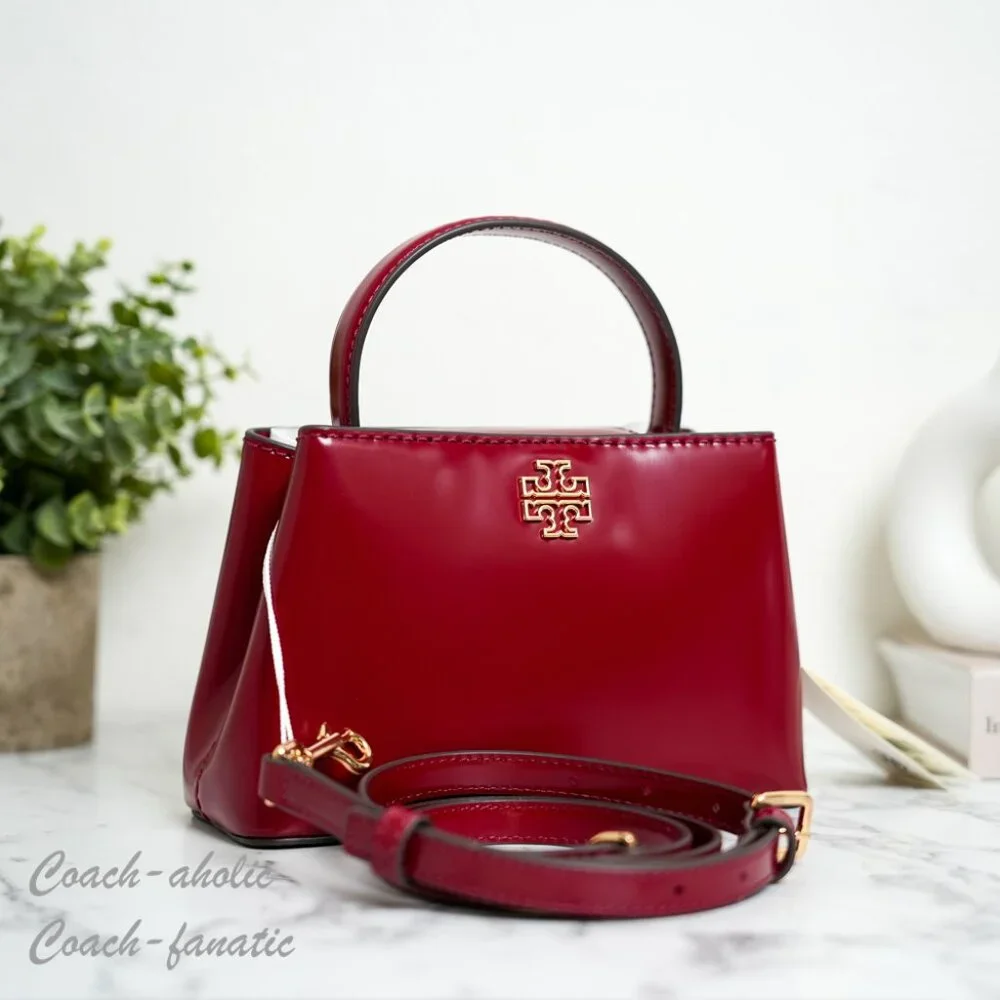 Tory Burch Britten Smooth Leather Mini Satchel Crossbody in Bartlett Red 162831